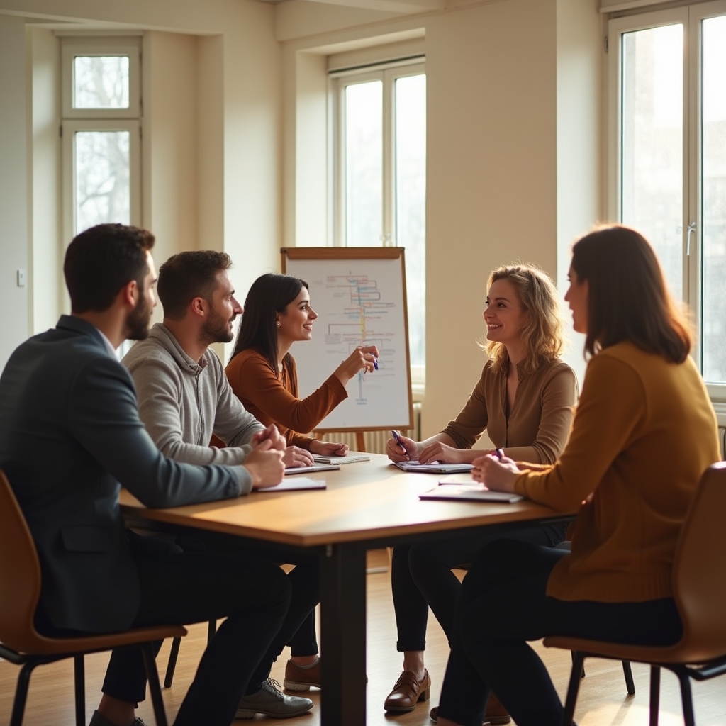 Sesiune de grup în cadrul unui workshop de reconversie